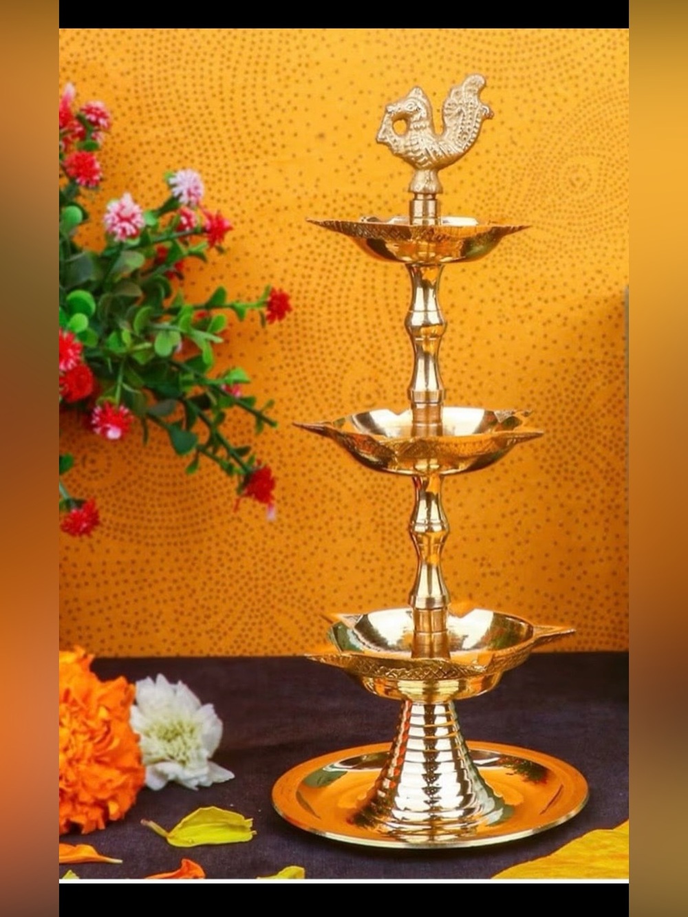 Satvik Standing Brass Kerala Samai Diwali Deepak Peacock